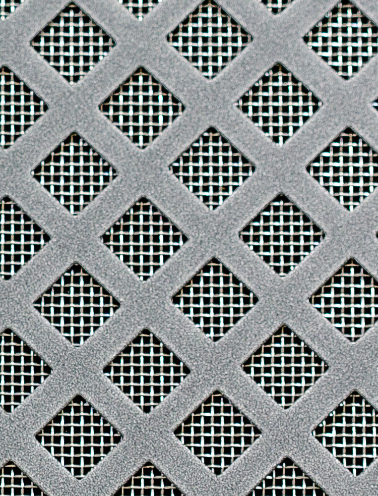 Perforated Metal, Lattice Pewter 1X1M With Stainless Backing Mesh Cut